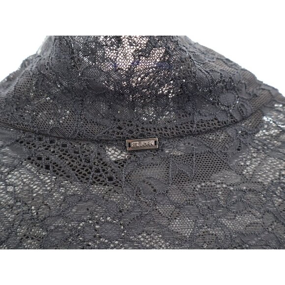 St. John Women’s Lace Mock Neck Top Black Long Sleeve Sheer Blouse Size P Petite - Picture 9 of 15